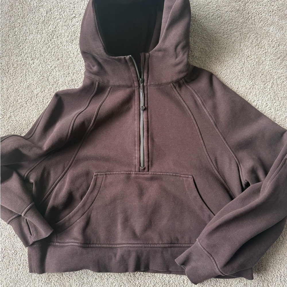 brown cropped oversized half zip hoodie lululemon scuba